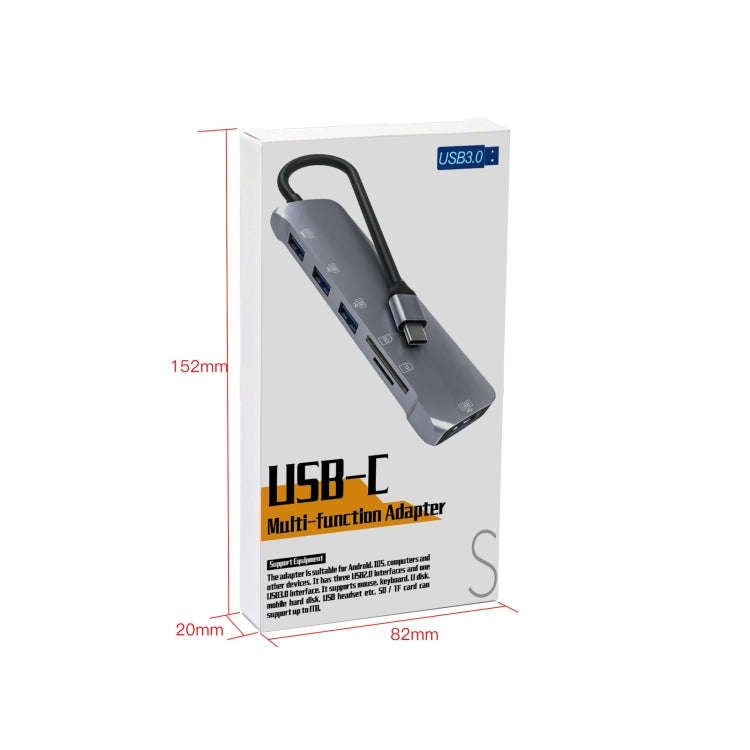 NK-3043H 6 in 1 USB-C / Type-C to TF / SD Card Slot + USB 3.0 + 3 USB 2.0 Female Adapter