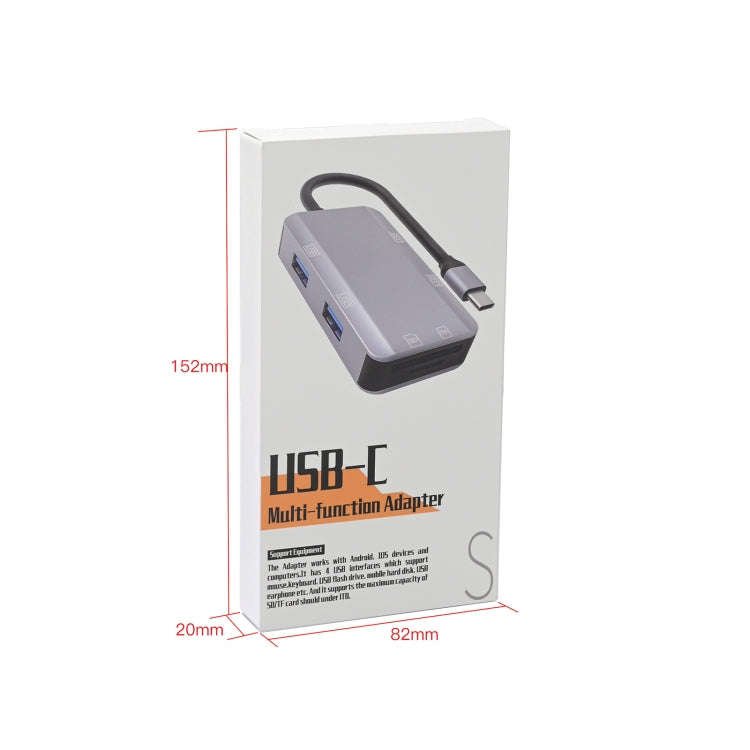 NK-3049 6 in 1 USB-C / Type-C to TF / SD Card Slot + 4 USB Female Adapter(Space Grey)