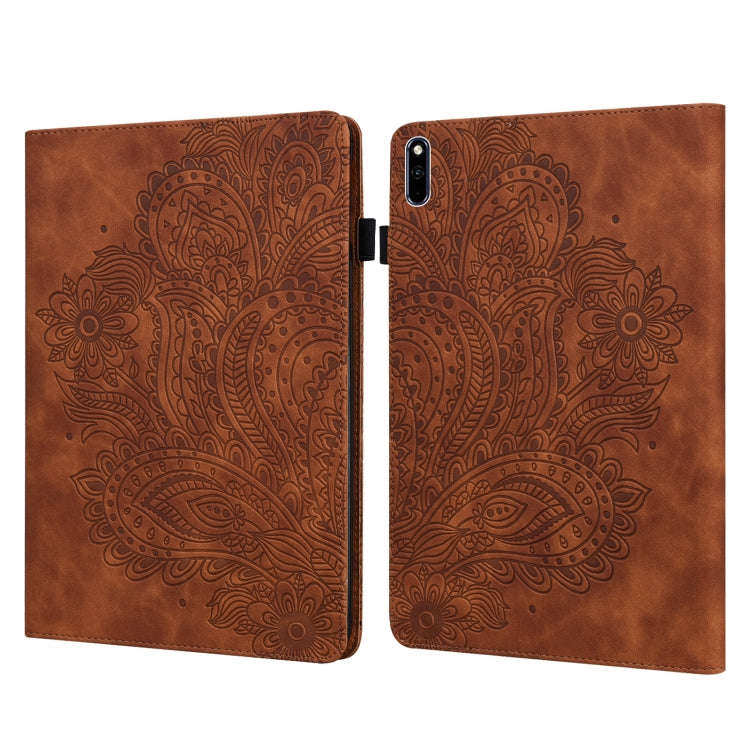 For Huawei MatePad 10.4 Peacock Embossed Pattern TPU + PU Leather Tablet Case(Brown)