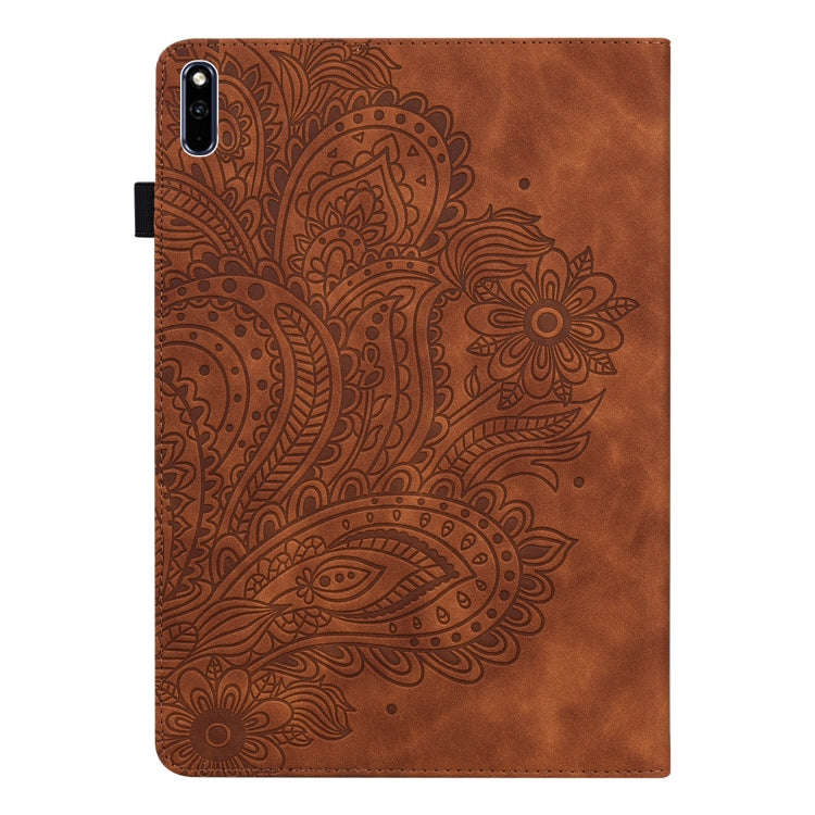 For Huawei MatePad 10.4 Peacock Embossed Pattern TPU + PU Leather Tablet Case(Brown)