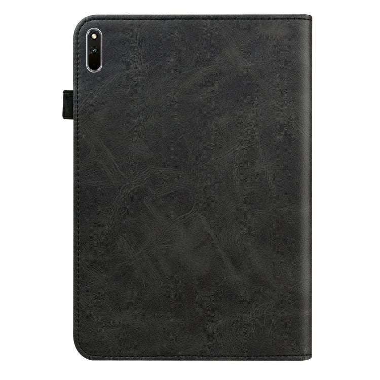 For Huawei MatePad 11 (2021) Solid Color Embossed Striped Leather Case(Black)