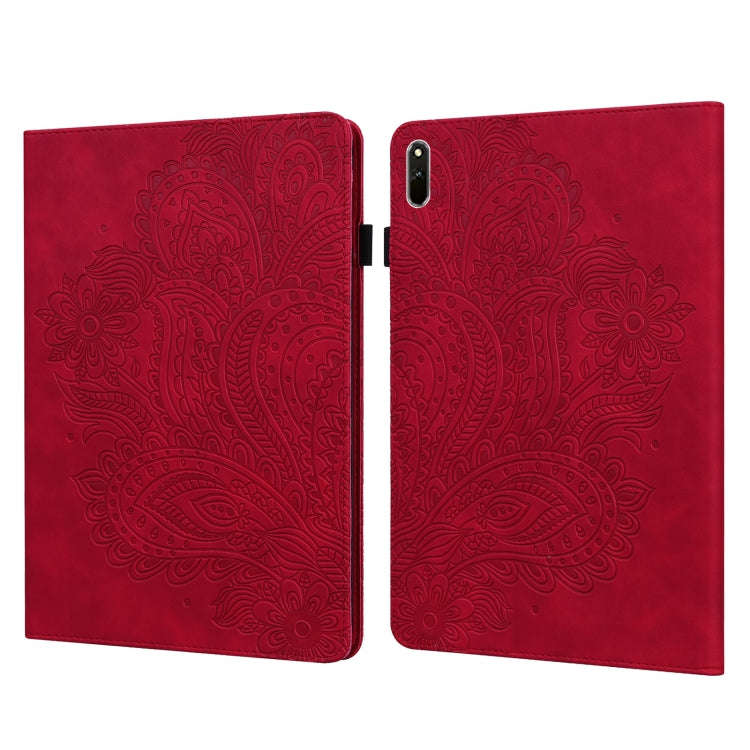 For Huawei MatePad Pro 10.8 2021 Peacock Embossed Pattern TPU + PU Leather Tablet Case(Red)