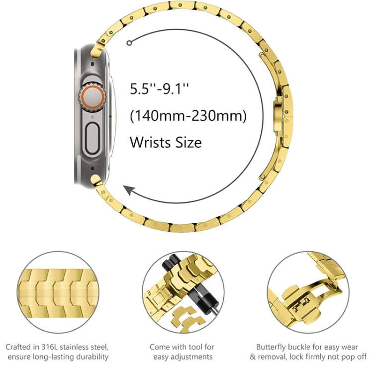 Steel Watch Band For Apple Watch Series 9&8&7 41mm / SE 3&SE 2&6&SE&5&4 40mm / 3&2&1 38mm(Gold)