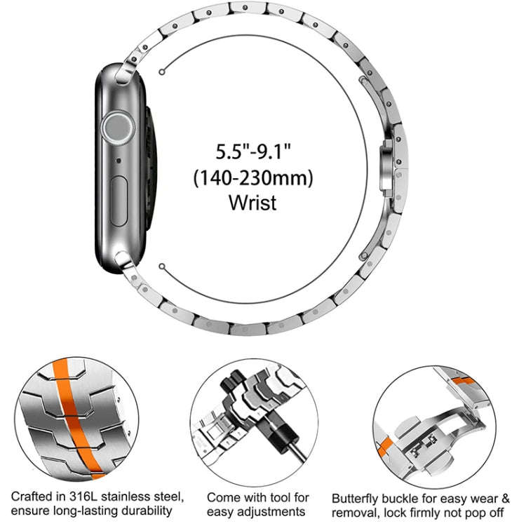 Steel Watch Band For Apple Watch Series 9&8&7 41mm / SE 3&SE 2&6&SE&5&4 40mm / 3&2&1 38mm(Silver ...