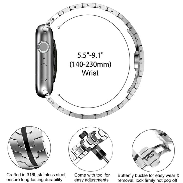 Steel Watch Band For Apple Watch Series 9&8&7 41mm / SE 3&SE 2&6&SE&5&4 40mm / 3&2&1 38mm(Silver ...