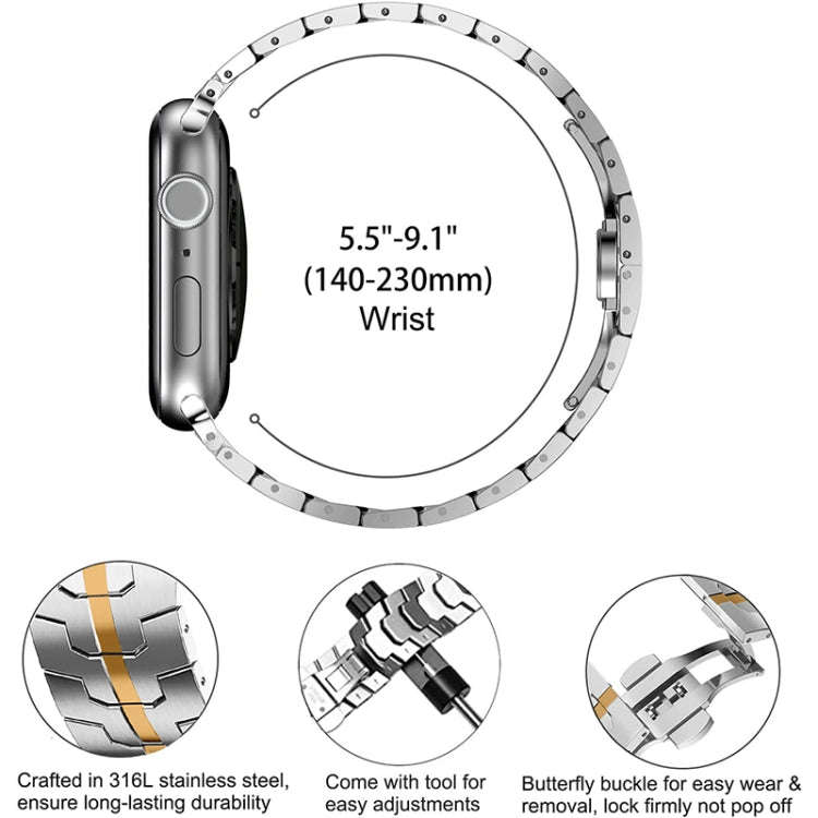 Steel Watch Band For Apple Watch Series 9&8&7 41mm / SE 3&SE 2&6&SE&5&4 40mm / 3&2&1 38mm(Silver ...