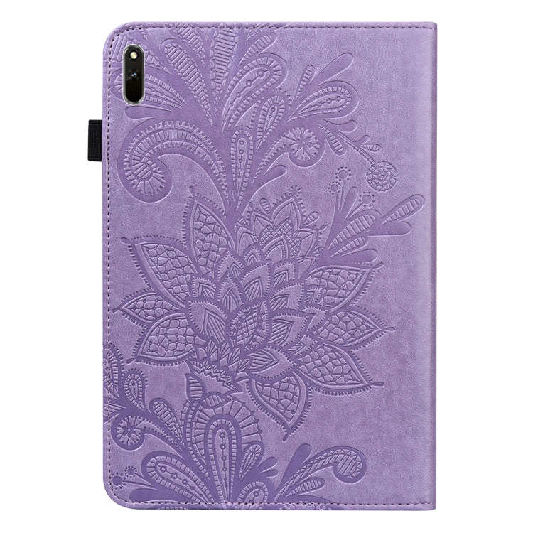 Lace Flower Embossing Pattern Leather Tablet Case For Huawei MatePad 11 2021(Purple)
