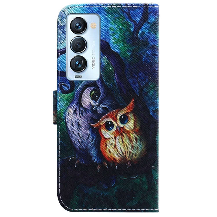 For Tecno Camon 18 Premier Coloured Drawing Leather Phone Case(Oil Painting Owl)