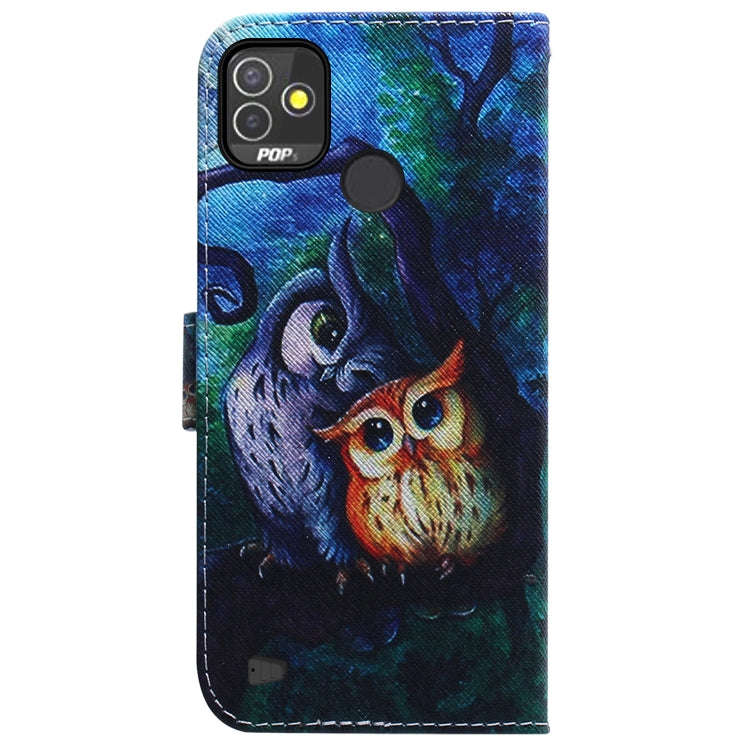 For Tecno Pop 5P Coloured Drawing Leather Phone Case(Oil Painting Owl)