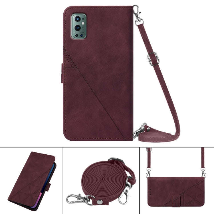 For OnePlus 9 Pro Crossbody 3D Embossed Flip Leather Phone Case(Wine Red)