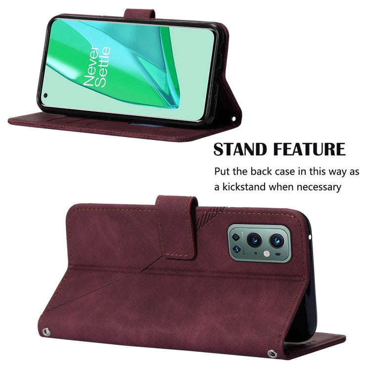 For OnePlus 9 Pro Crossbody 3D Embossed Flip Leather Phone Case(Wine Red)