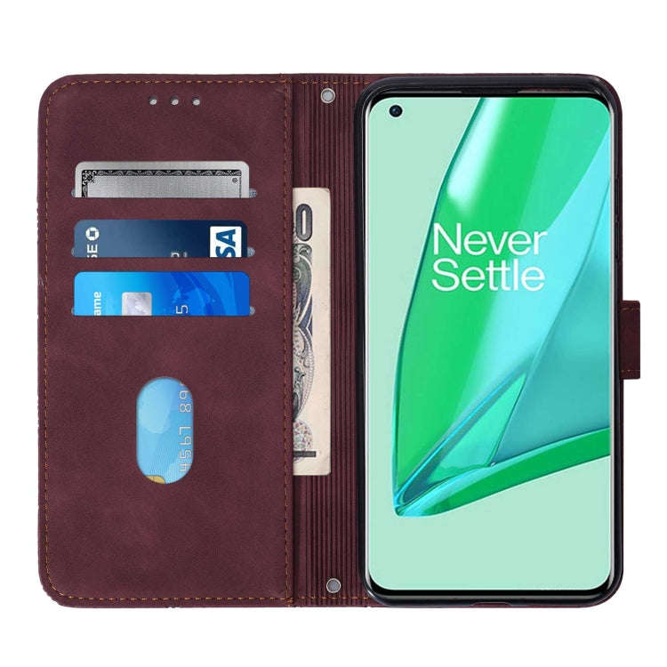 For OnePlus 9 Pro Crossbody 3D Embossed Flip Leather Phone Case(Wine Red)