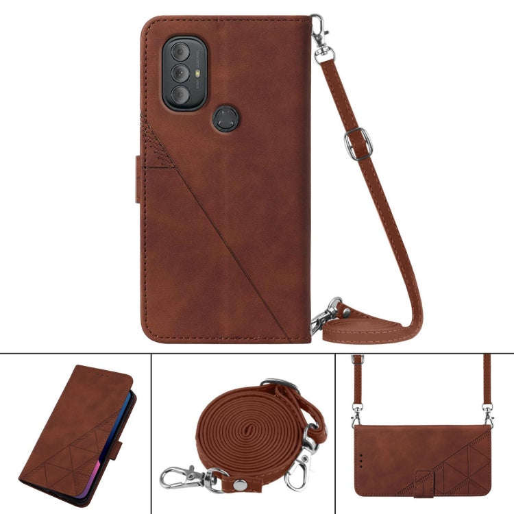 For Motorola Moto G Power 2022 Crossbody 3D Embossed Flip Leather Phone Case(Brown)