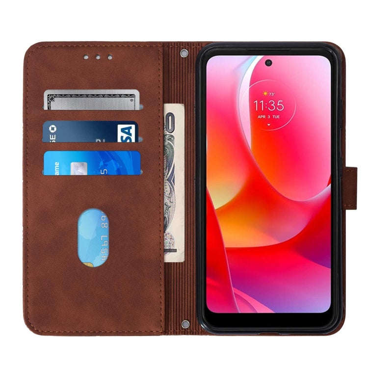 For Motorola Moto G Power 2022 Crossbody 3D Embossed Flip Leather Phone Case(Brown)
