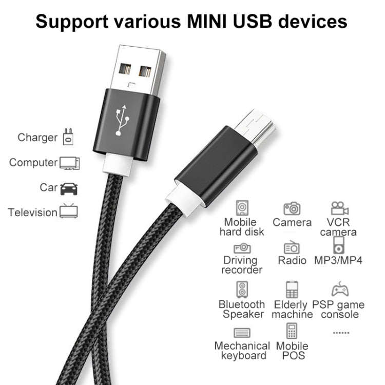 5 PCS Mini USB to USB A Woven Data / Charge Cable for MP3, Camera, Car DVR, Length:0.25m(Gold)