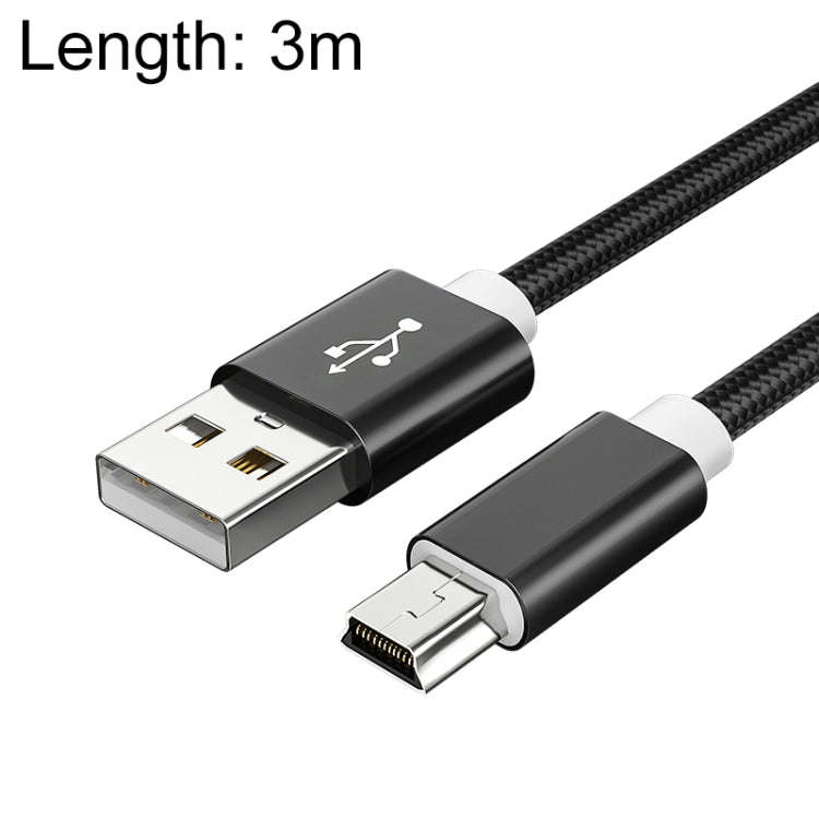 5 PCS Mini USB to USB A Woven Data / Charge Cable for MP3, Camera, Car DVR, Length:3m(Black)
