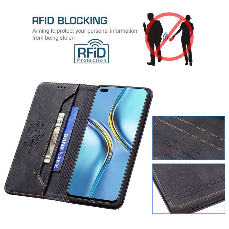For Honor X20 Magnetic RFID Blocking Anti-Theft Leather Phone Case(Black)