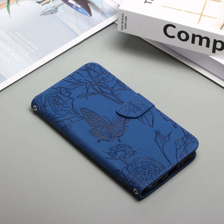 For Kyocera Android One S9 Skin Feel Butterfly Peony Embossed Leather Phone Case(Blue)