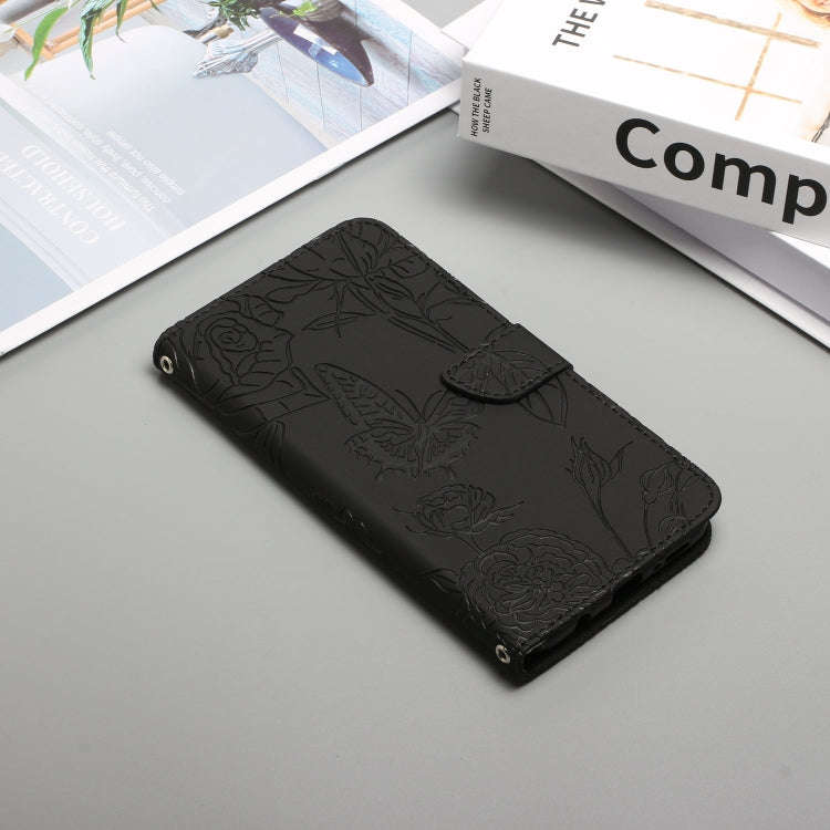 For Kyocera Android One S9 Skin Feel Butterfly Peony Embossed Leather Phone Case(Black)