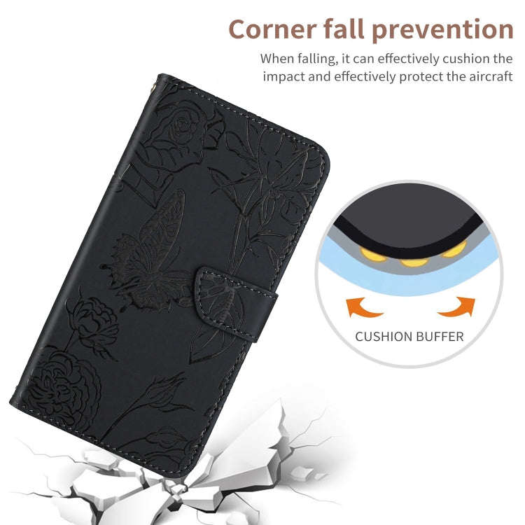 For Kyocera Android One S9 Skin Feel Butterfly Peony Embossed Leather Phone Case(Black)