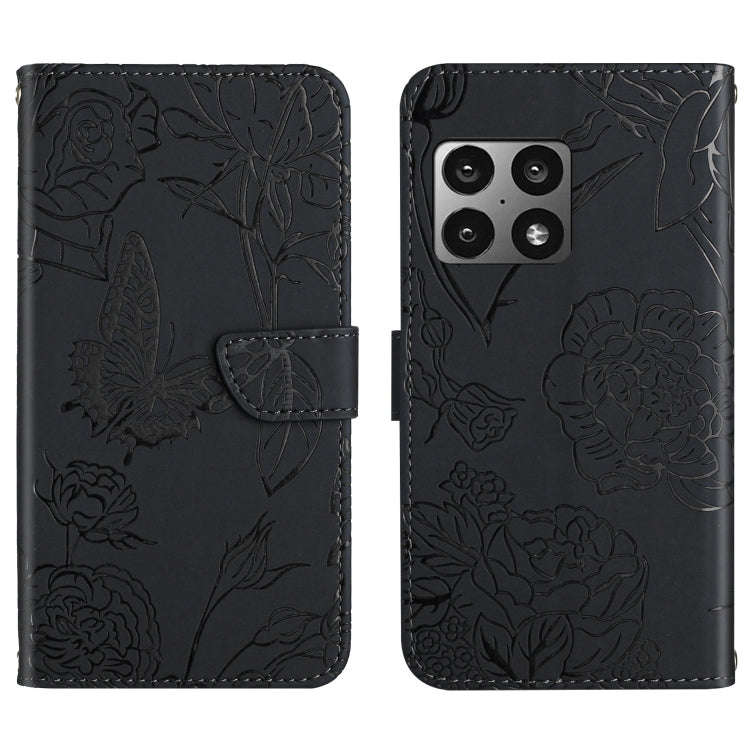 For OnePlus 10 Pro Skin Feel Butterfly Peony Embossed Leather Phone Case(Black)