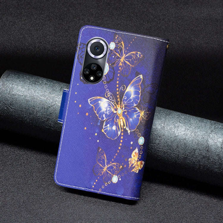 For Honor 50 / Huawei nova 9 Colored Drawing Pattern Zipper Leather Phone Case(Purple Butterfly)
