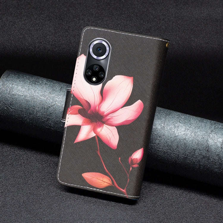 For Honor 50 / Huawei nova 9 Colored Drawing Pattern Zipper Leather Phone Case(Lotus)