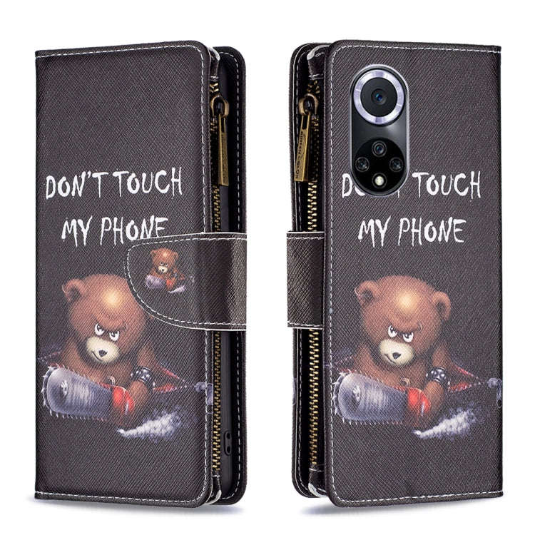 For Honor 50 / Huawei nova 9 Colored Drawing Pattern Zipper Leather Phone Case(Bear)