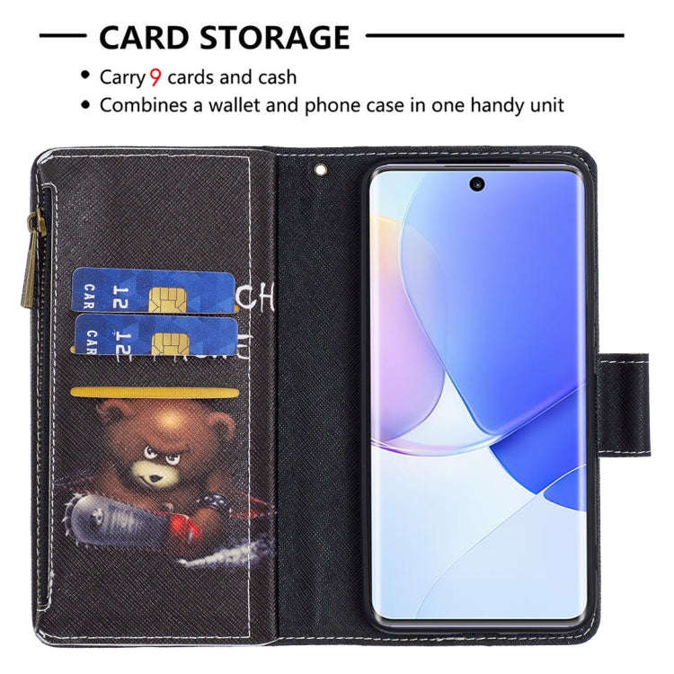 For Honor 50 / Huawei nova 9 Colored Drawing Pattern Zipper Leather Phone Case(Bear)