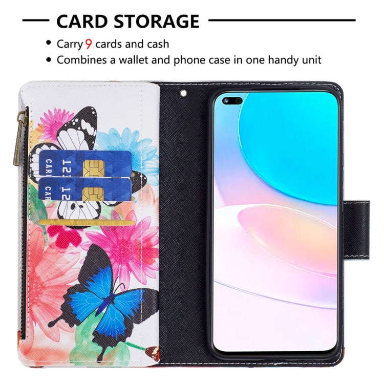 For Honor 50 Lite / Huawei nova 8i Colored Drawing Pattern Zipper Leather Phone Case(Two Butterfl...