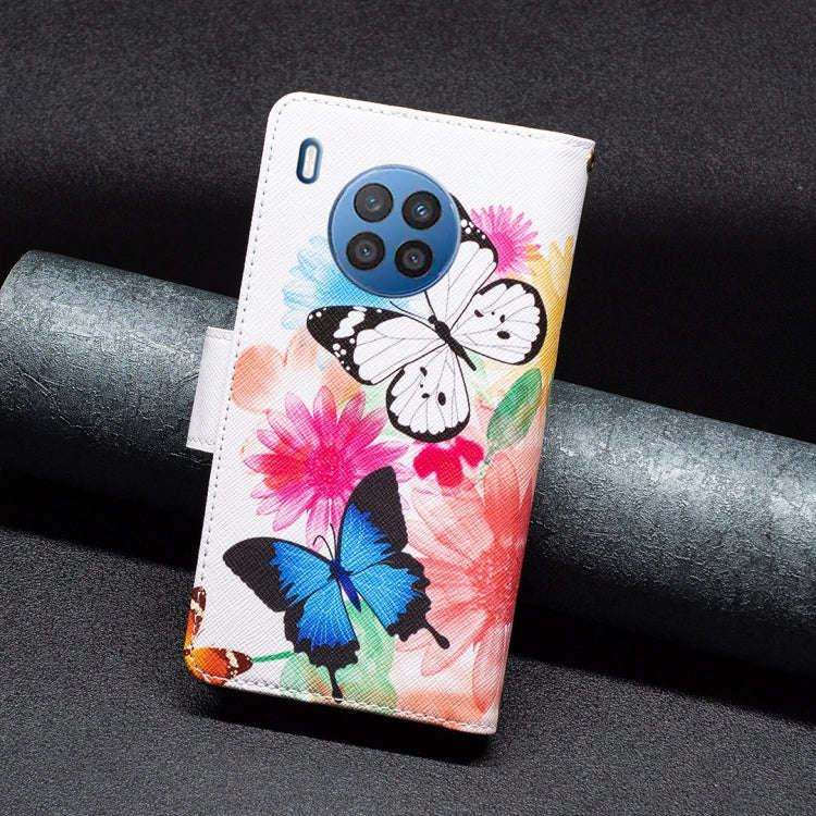 For Honor 50 Lite / Huawei nova 8i Colored Drawing Pattern Zipper Leather Phone Case(Two Butterfl...