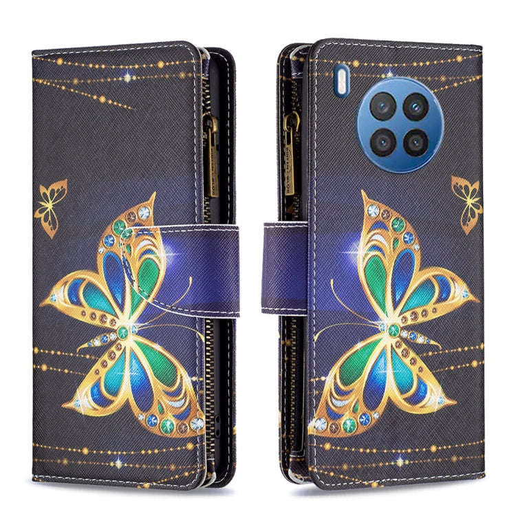 For Honor 50 Lite / Huawei nova 8i Colored Drawing Pattern Zipper Leather Phone Case(Big Butterfly)