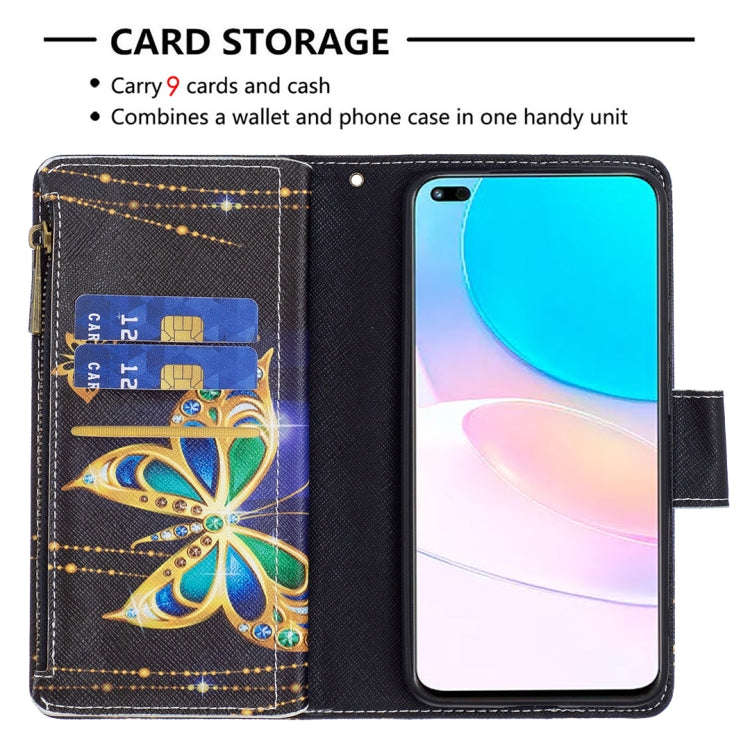 For Honor 50 Lite / Huawei nova 8i Colored Drawing Pattern Zipper Leather Phone Case(Big Butterfly)