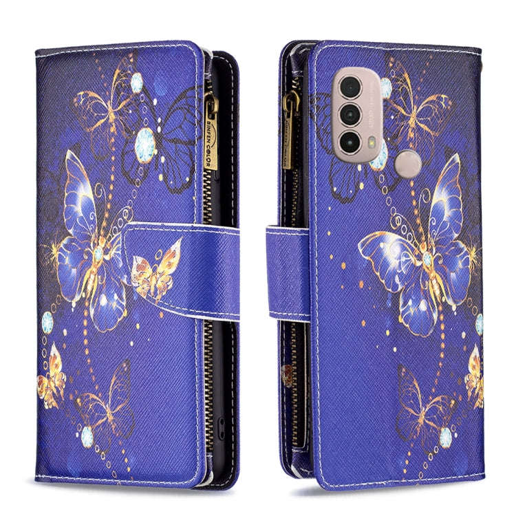For Motorola Moto E40 / E30 Colored Drawing Pattern Zipper Leather Phone Case(Purple Butterfly)