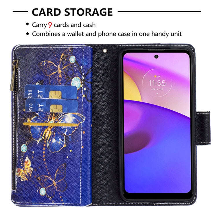 For Motorola Moto E40 / E30 Colored Drawing Pattern Zipper Leather Phone Case(Purple Butterfly)