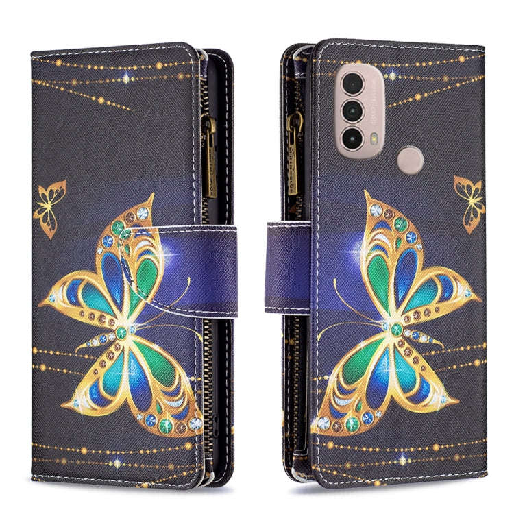 For Motorola Moto E40 / E30 Colored Drawing Pattern Zipper Leather Phone Case(Big Butterfly)