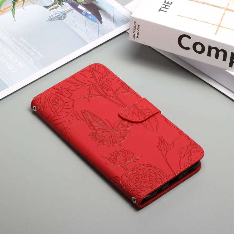 For Motorola Edge X30 Skin Feel Butterfly Peony Embossed Leather Phone Case(Red)