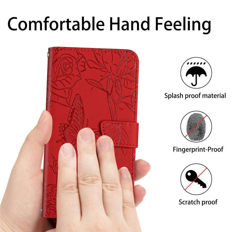 For Motorola Edge X30 Skin Feel Butterfly Peony Embossed Leather Phone Case(Red)