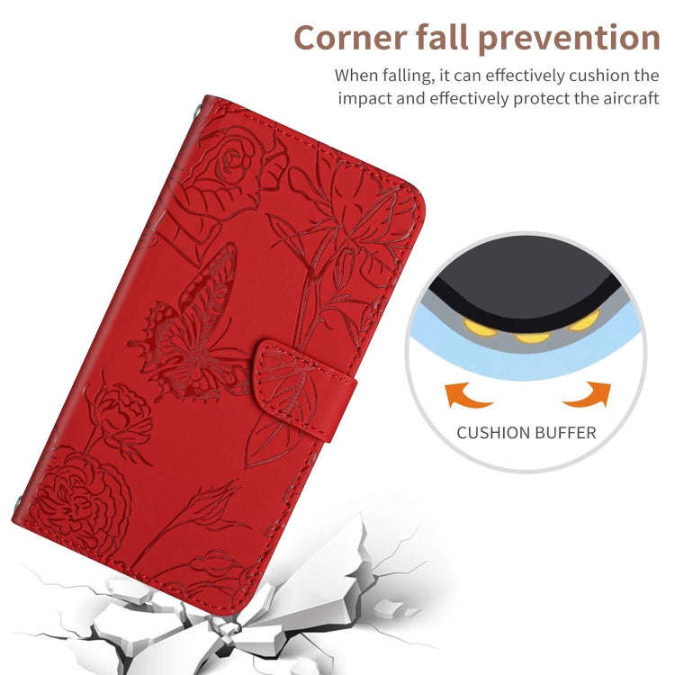 For Motorola Edge X30 Skin Feel Butterfly Peony Embossed Leather Phone Case(Red)