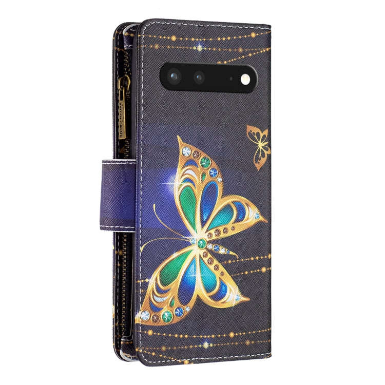 For Google Pixel 7 5G Colored Drawing Pattern Zipper Leather Phone Case(Big Butterfly)