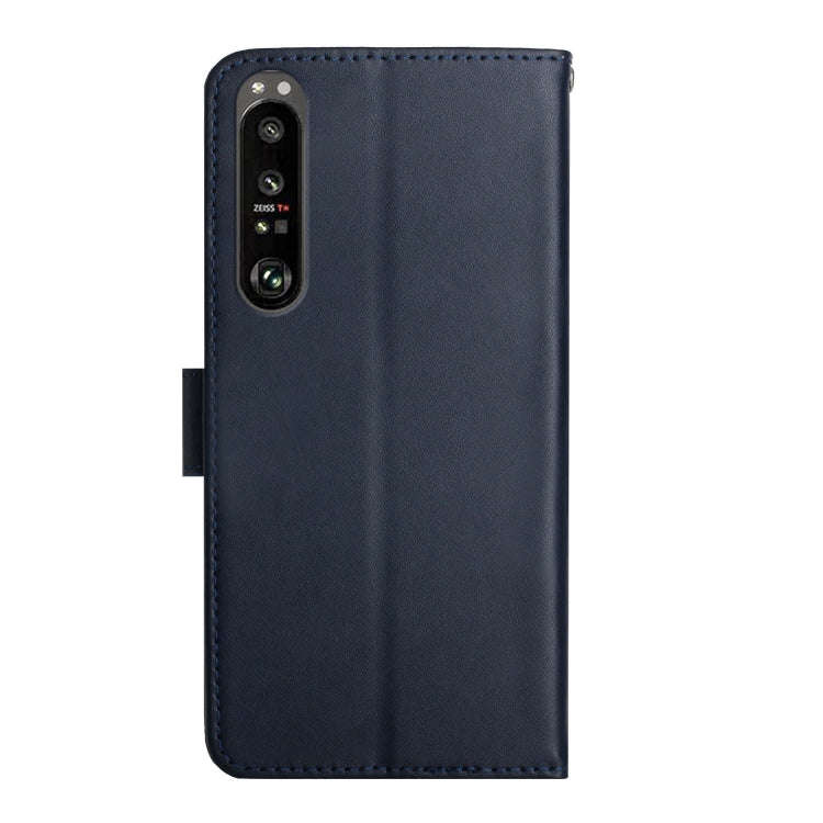 For Sony Xperia 1 IV Genuine Leather Fingerprint-proof Flip Phone Case(Blue)