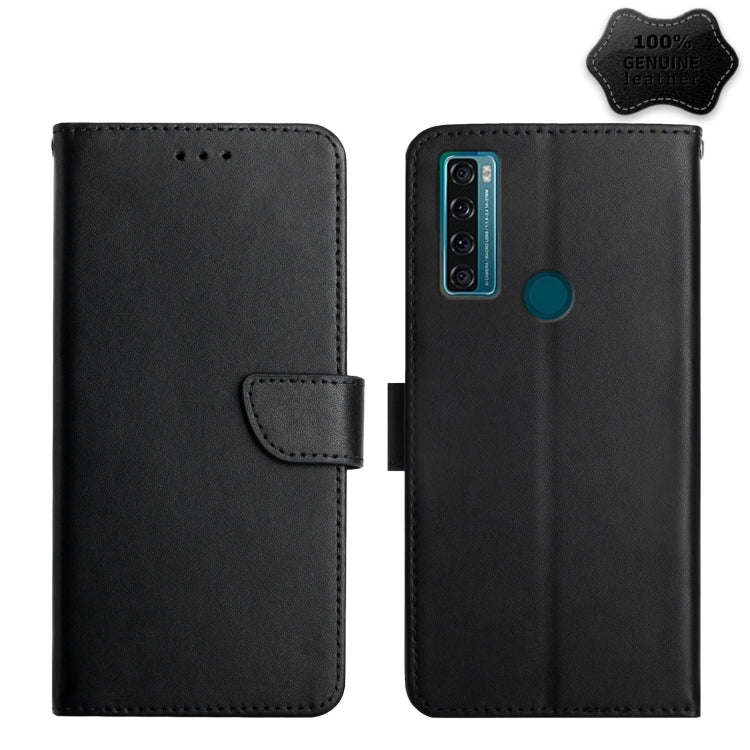 For TCL 20 SE Genuine Leather Fingerprint-proof Flip Phone Case(Black)