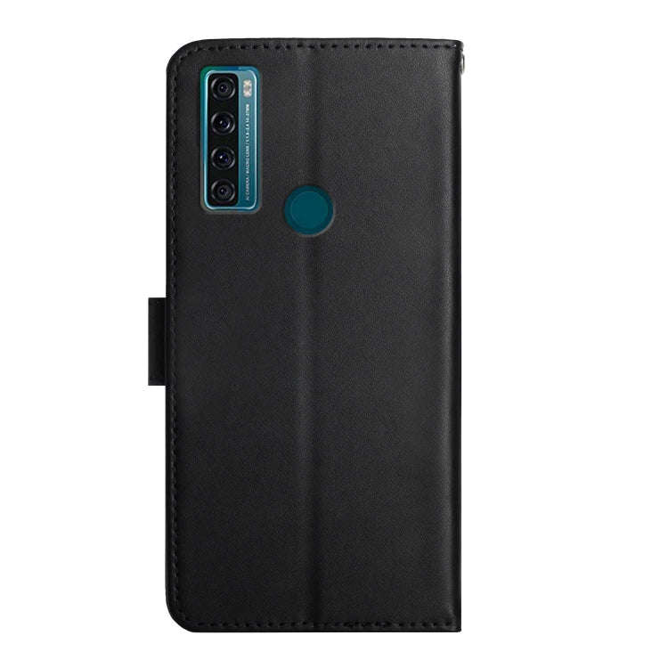 For TCL 20 SE Genuine Leather Fingerprint-proof Flip Phone Case(Black)