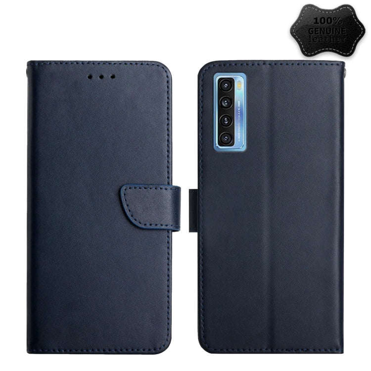 For TCL 20L+ Genuine Leather Fingerprint-proof Flip Phone Case(Blue)