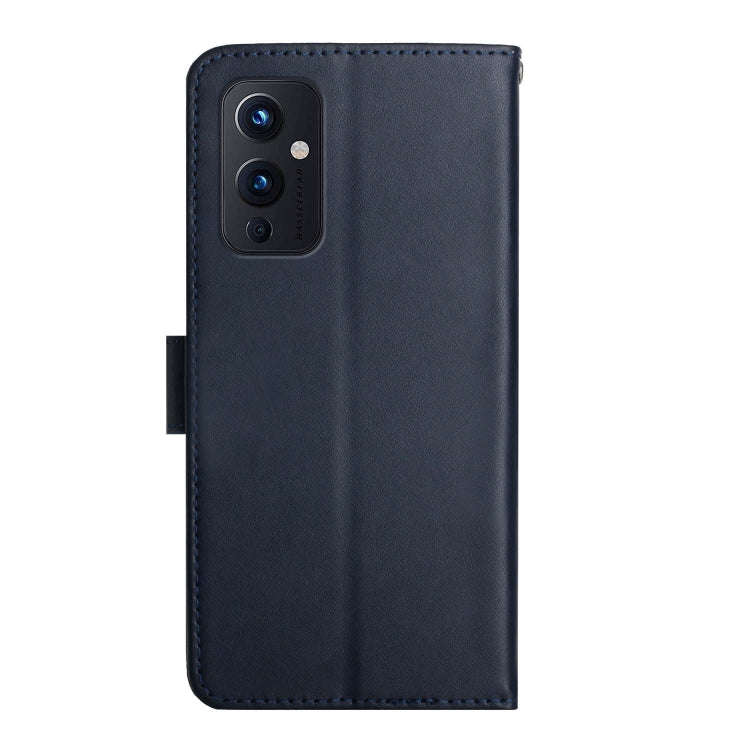 For OnePlus 9 Genuine Leather Fingerprint-proof Horizontal Flip Phone Case(Blue)