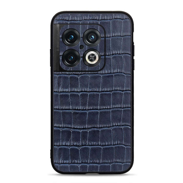 For OnePlus 10 Pro Accurate Hole Crocodile Texture Genuine Leather Phone Case(Blue)