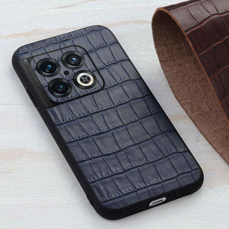 For OnePlus 10 Pro Accurate Hole Crocodile Texture Genuine Leather Phone Case(Blue)