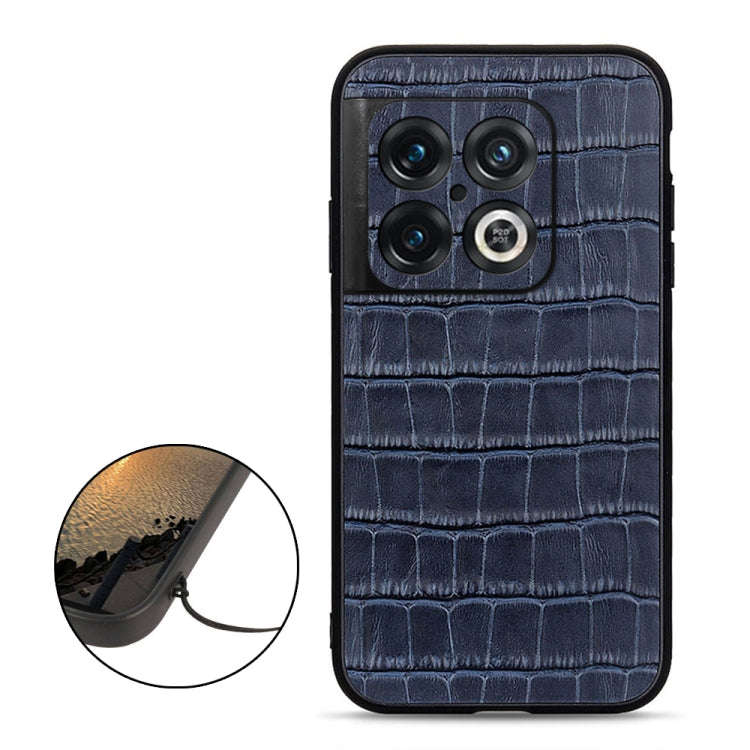 For OnePlus 10 Pro Accurate Hole Crocodile Texture Genuine Leather Phone Case(Blue)
