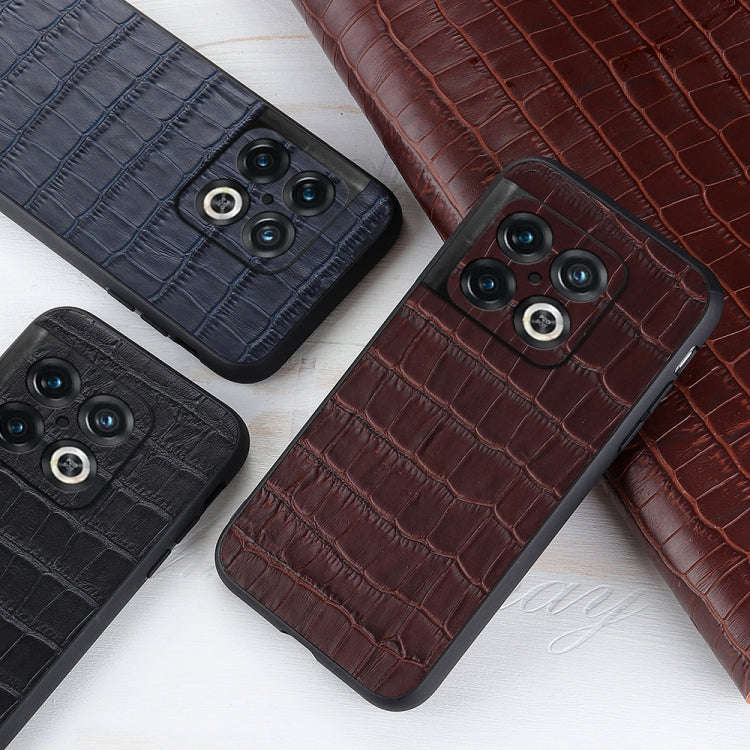 For OnePlus 10 Pro Accurate Hole Crocodile Texture Genuine Leather Phone Case(Blue)