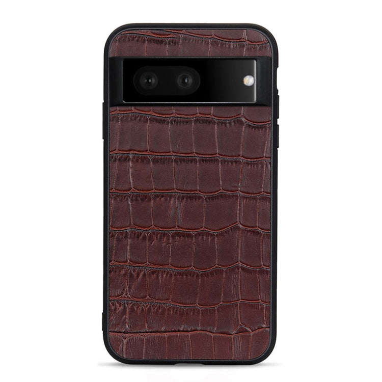 For Google Pixel 7 Accurate Hole Crocodile Texture Genuine Leather Phone Case(Brown)